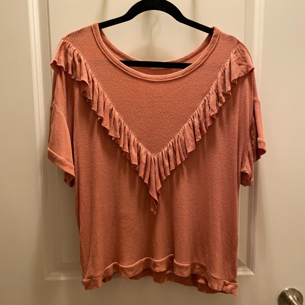 Pink waffle knit ruffle top!
